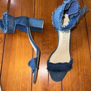 Sole Society Denim Jean Block Heel Sandal Blue Size 11M
